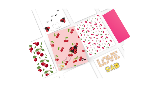 junk journal pages ladybug, daisy and cherries (19 pages