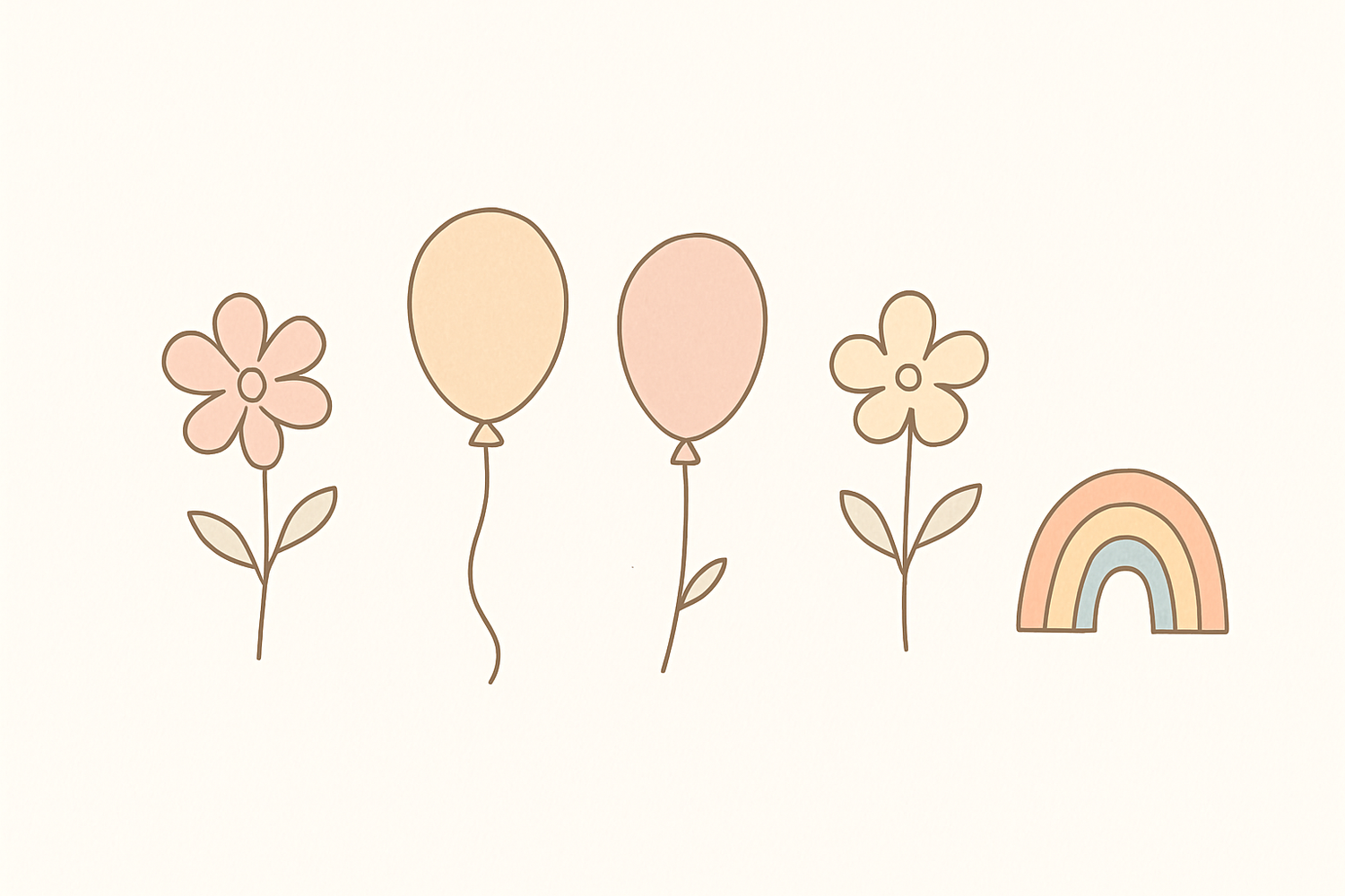 minimalistic flowers balloons and rainbows